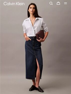 Calvin Klein Front Split Hem Maxi Denim Skirt